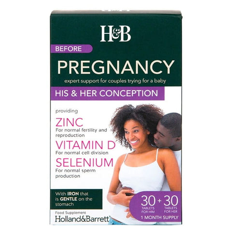 Vor der Schwangerschaft seine & ihre Empfängnis 30 Tabletten und 30 Tabletten HOLLAND & BARRETT