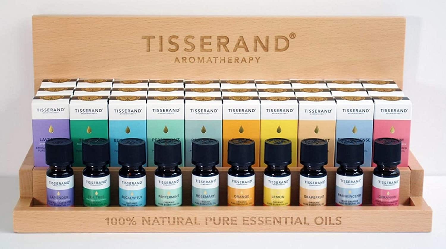 Set der Top 10 ätherischen Öle und Display 40 Stück 30 x 9 ml und 10 x Tester 9 ml TISSERAND
