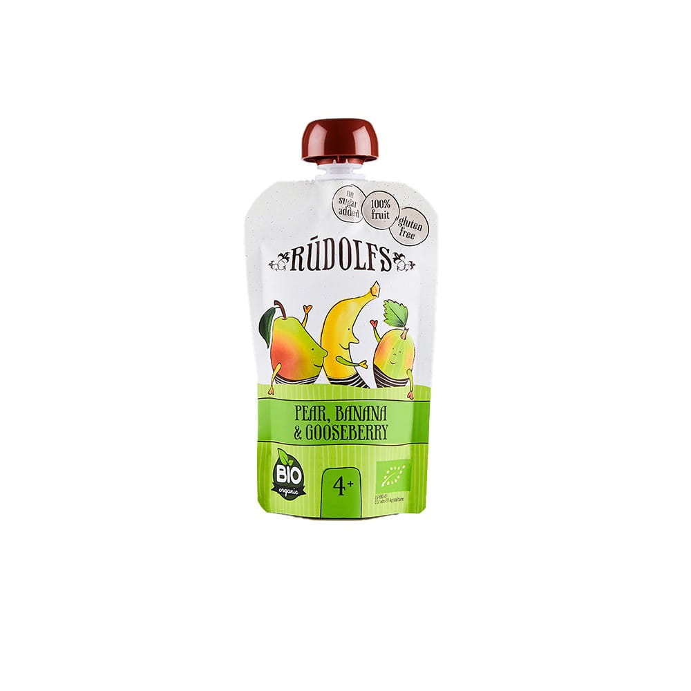 Fruchtmousse: Birne, Banane und Stachelbeere BIO 110 g