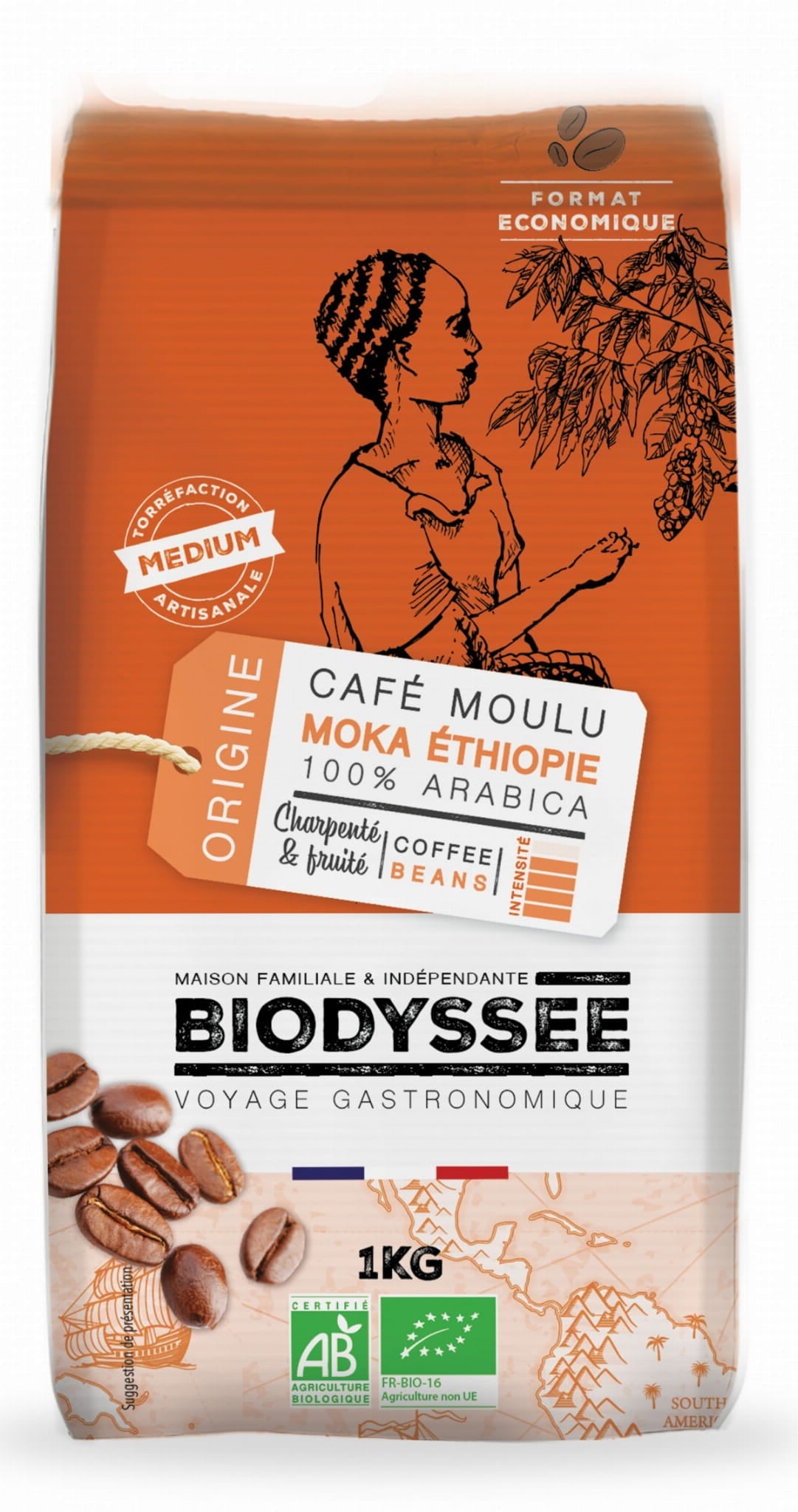 Kaffee 100% Arabica Äthiopien Moka gekörnt 1 kg ECO BIODYSSEE - Biolaboratorium