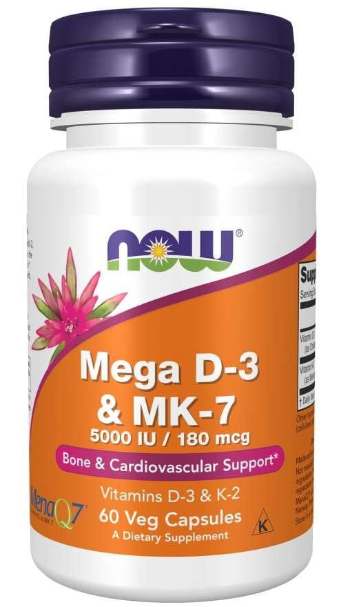 Mega D - 3 &amp; K - 2 mk - 7 60 vcaps. (5000 IU / 180 mcg) FOOD NOW