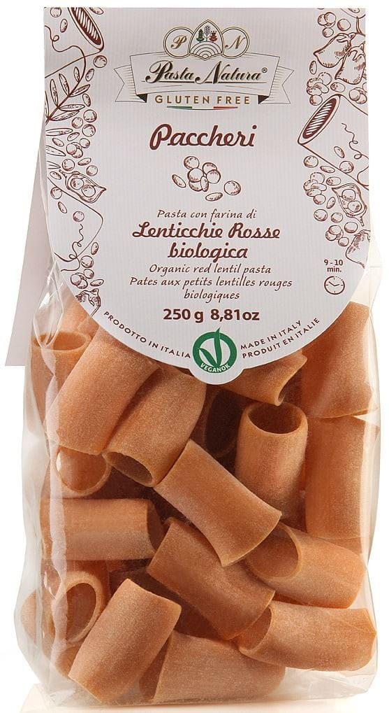 Pasta (aus roten Linsen und Reis) Paccheri glutenfrei BIO 250 g - PASTA NATURA - Biolaboratorium