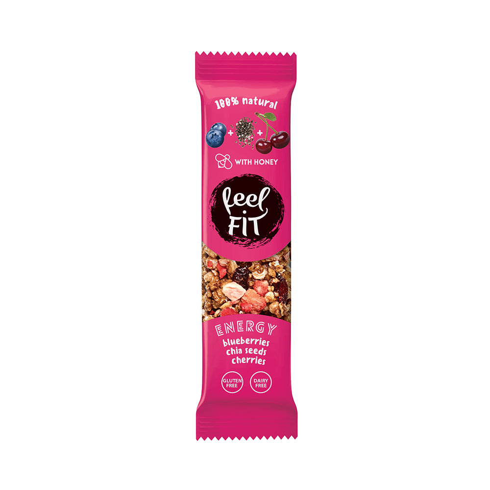 Heidelbeerriegel mit Chiasamen und Kirschen 35 g - FEEL FIT - Biolaboratorium
