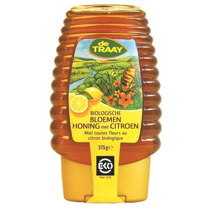 Blütennektarhonig mit Zitronengeschmack mit Spender BIO 375 g - DE TRAAY - Biolaboratorium