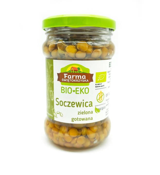 GRÜN GEKOCHTE GLUTENFREIE BIO-LINSEN 300 g (195 g) (GLAS) - FARM ŚWIĘTOKRZYSKA - Biolaboratorium