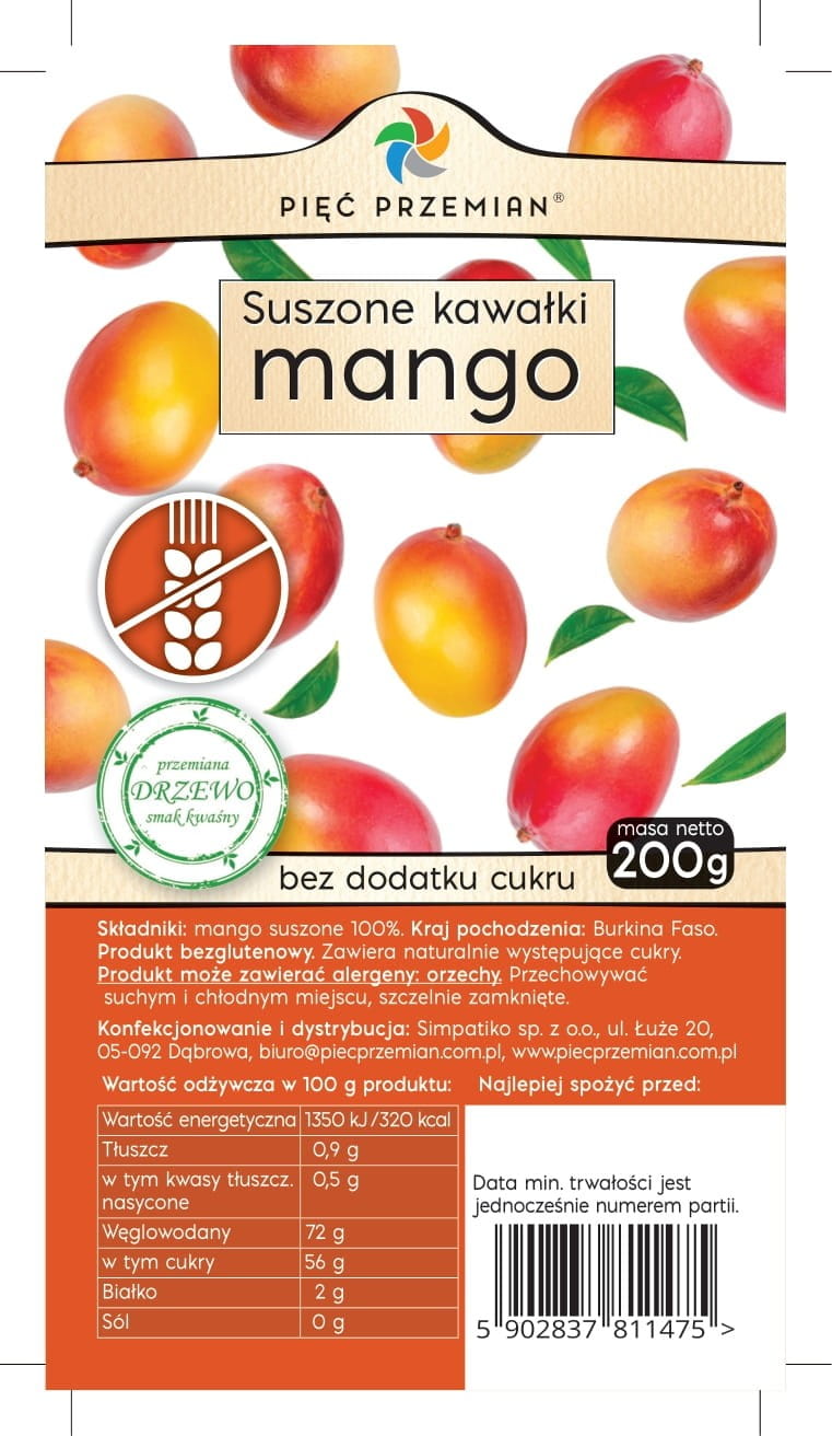 FÜNF ÄNDERUNGEN Mango getrocknete Stücke 200g - Biolaboratorium