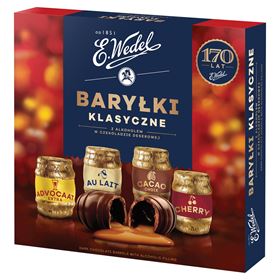 E.WEDEL FÄSSER MIT ALKOHOL IN ABGESETZTER SCHOKOLADE 200 G 10 STÜCK