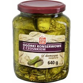 FINE LIFE PFLÜCKGURKEN MIT KNOBLAUCH 640 G 6 STK