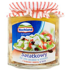 HOCHLAND-SALAT GRIECHISCHER KÄSEWÜRFEL MIT OLIVEN UND PAPRIKA IN ÖL 300 G 6 STÜCK