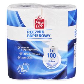FINE LIFE 3-LAGIGES PAPIERHANDTUCH 100 BLÄTTER 2 ROLLEN