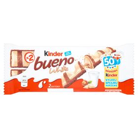 KINDER BUENO WEISSE WAFFEL MIT WEISSER SCHOKOLADE MIT MILCH- UND NUSSFÜLLUNG 39 G (2 TÄGEL) 30 STÜCK
