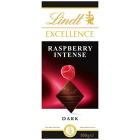 LINDT EXCELLENCE DUNKLE SCHOKOLADE MIT HIMBEERSTÜCKEN 100 G 20 STÜCK