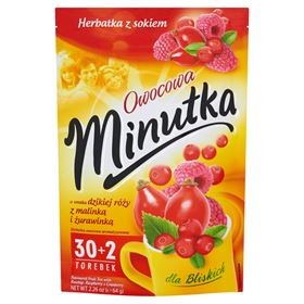 FRUIT MINUTE WILDROSENGESCHMACK MIT HIMBEER- UND CRANBERRY-TEE MIT SAFT 64 G (32 BEUTEL) 10 STÜCK